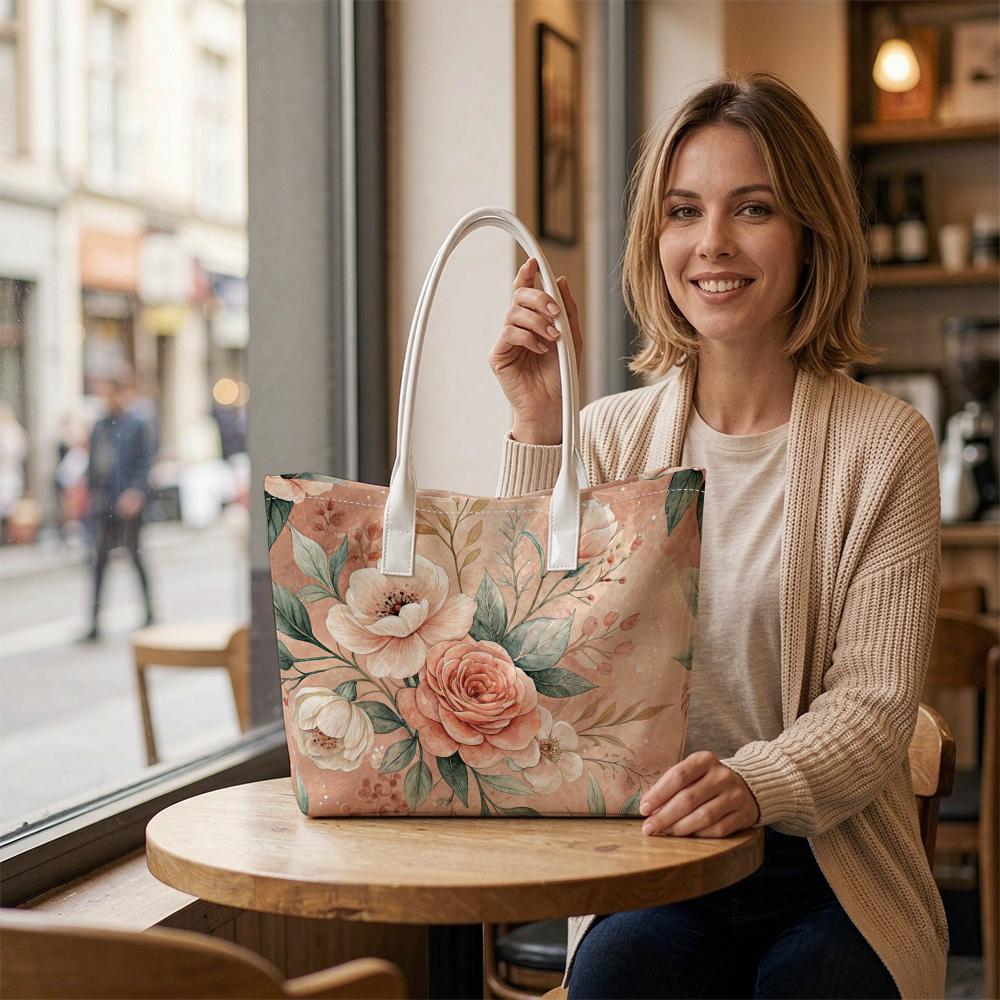 Elegant Floral Printed Tote Bag Fashion Casual Daily Carry Handbag