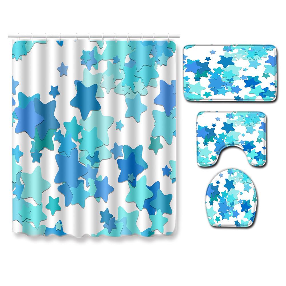 Fashion Textured Bathroom Shower Curtain Floor Mat Toilet Cover Foot Mat Four-Piece Pattern Size