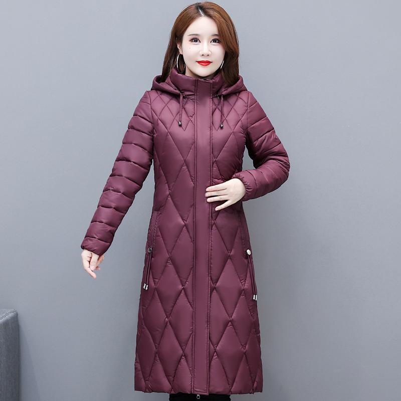 

Зимняя длинная куртка для женщин среднего возраста с капюшоном, повседневное утолщенное теплое хлопковое стеганое пальто, женские парки, зимнее пальто XXL красный