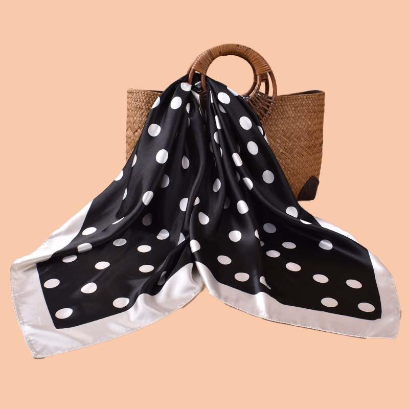 90*90cm Luxury Polka Dots Silk Square Scarf Women Soft Satin Hairband Neckerchief Tie Female Versatile Shawl Headscarf Hijab