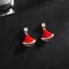 Small Fan Classic Red Earrings, Auspicious and Joyful New Year Earrings, Micro Set with Drip Glaze S925 Silver Needle, Primordial Year Earrings
