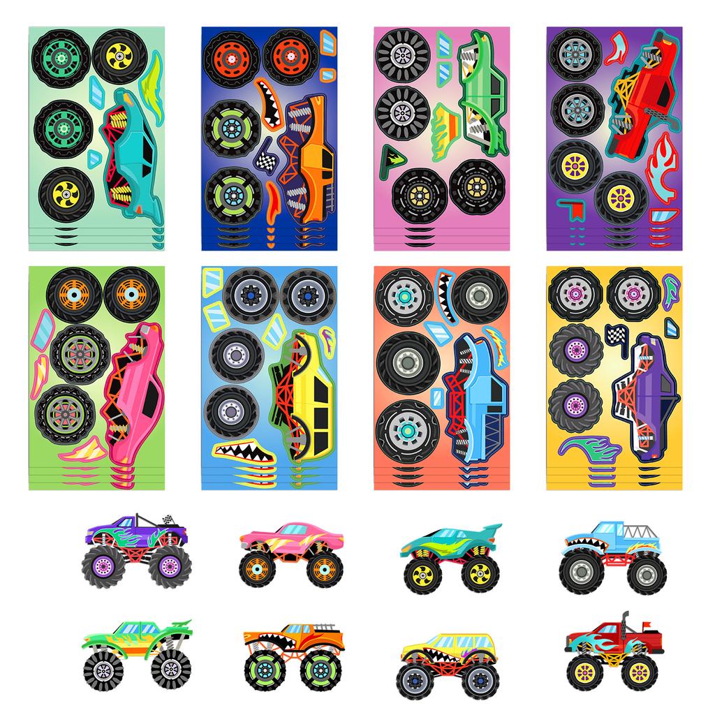 8 Cartoon Monster Truck Collage Hand-on DIY Decoration Hand Account Mobile Phone Case Decoration Waterproof Stickers