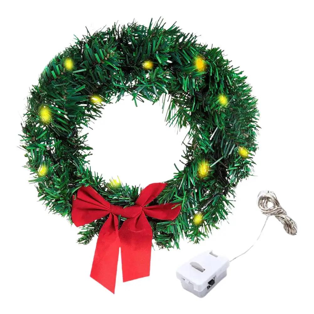 

Рождественский венок для автомобиля с гирляндами, венок 28 см, рождественский орнамент, подвеска, рождественские принадлежности, украшение для двери дома на Новый год G6Y1 A