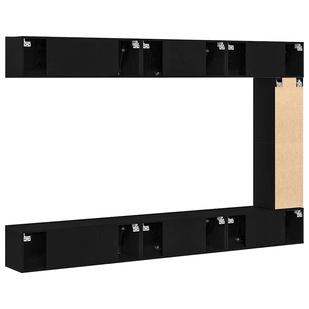 9 Piece TV Cabinet Set Black Oak Effect Wood Based Material