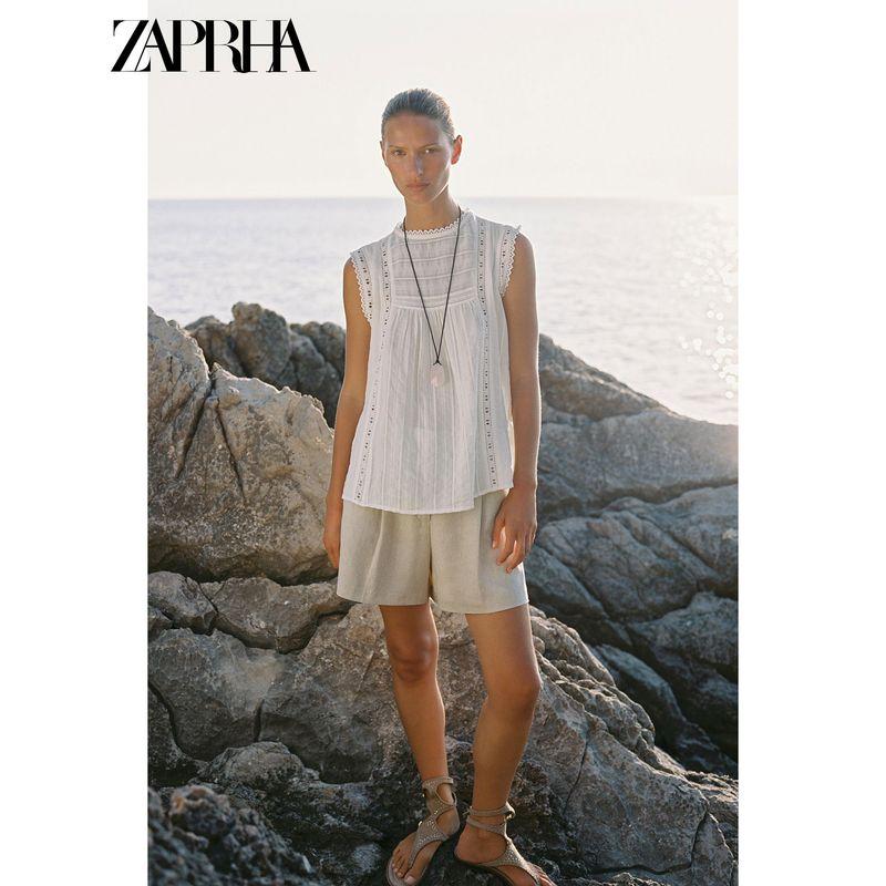 Zaprha 2025 Summer New French style Style Romantic Style round Neck Sleeveless Vest Top 1821121