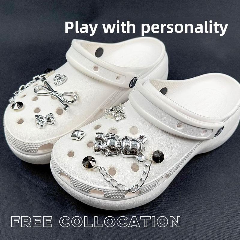 8PCS Fashion Shoe Charms Set Accessories Hole Shoe Buckle Cartoon Bear Rivet Chain DIY 3D Shoes Decorations