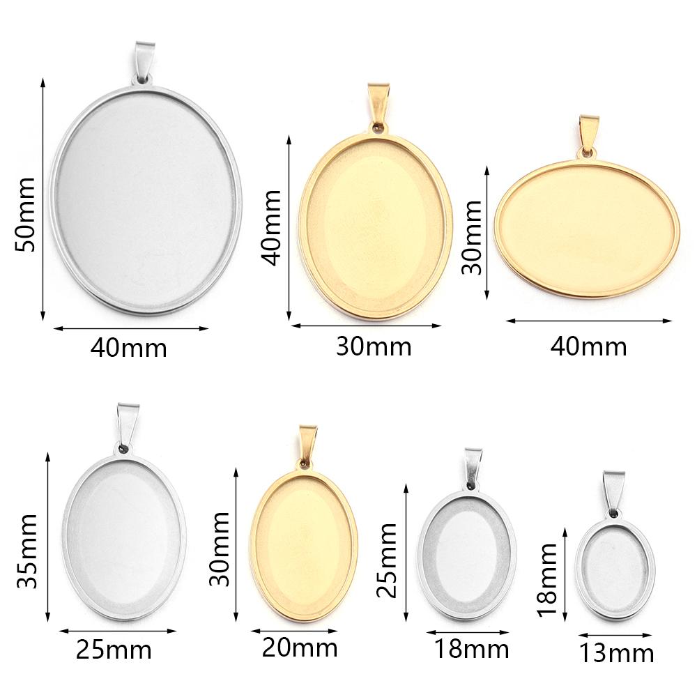 2-5pcs/Lot Oval Stainless Steel Cabochon Base Settings Tray Blank Charms for Jewelry Making Supplies Necklace Pendant Base