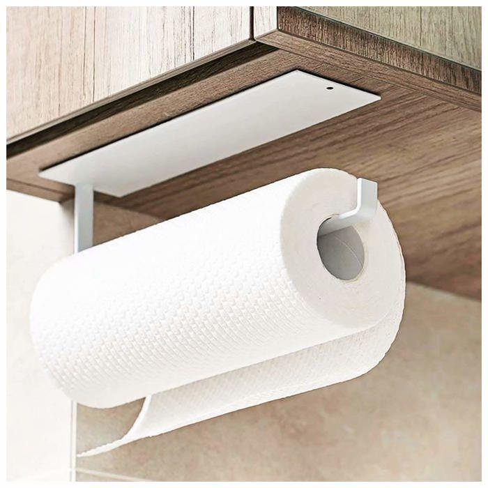 Adhesive Paper Towel Holder - AIMOONSA - 26.5×7×22 Cm - Carbon Steel - White - Wall/Under-cabinet Mounting