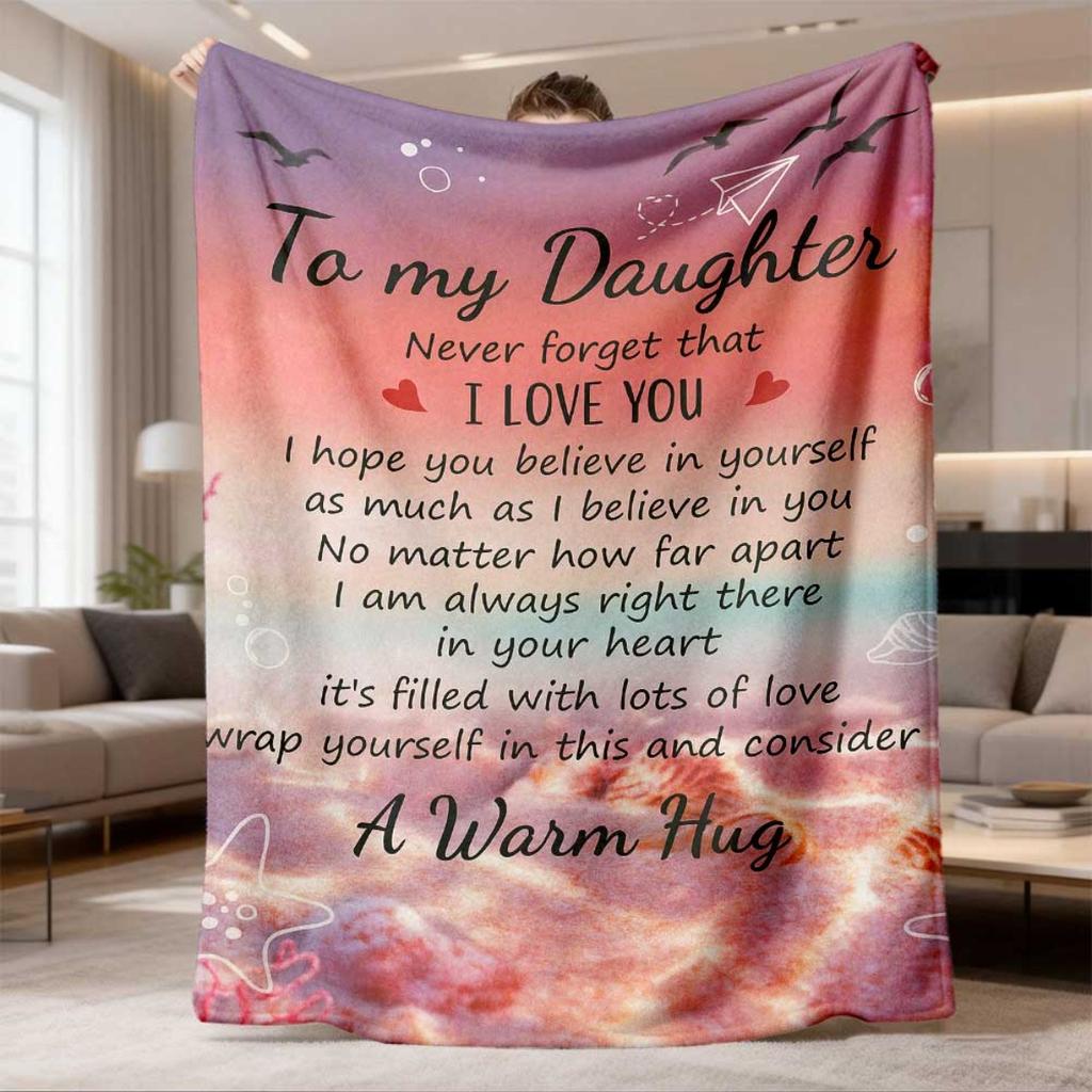 2026 Latest Flannel Blanket 1pc Cozy Flannel Throw Blanket with Heartfelt Message Perfect Gift for Daughter from Mom or Dad, Soft & Warm AllSeason Bla