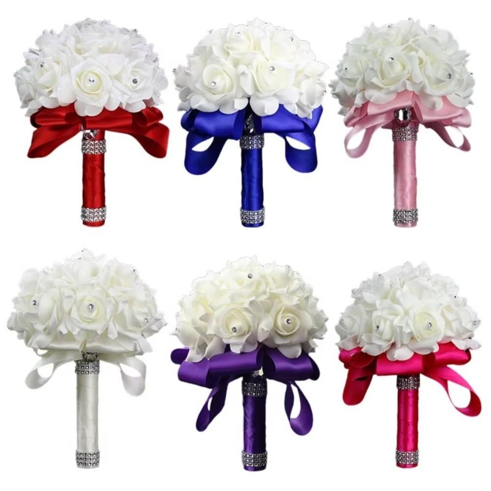 Romantic Bridal Wedding Bouquet Satin Artificial Rose Flower Rose Flower Bouquet  Bridal Wedding