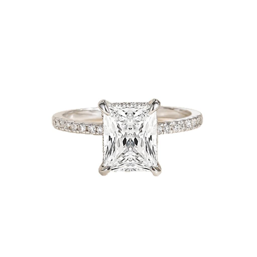 Fashion Wedding Accessories Rectangular Zircon Plated 18K Gold Couple Engagement Diamond Ring