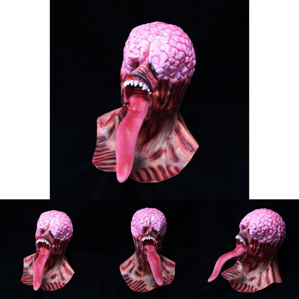 Masque d'horreur en latex avec longue langue pour costumes d'Halloween pour adultes et soirées à thème