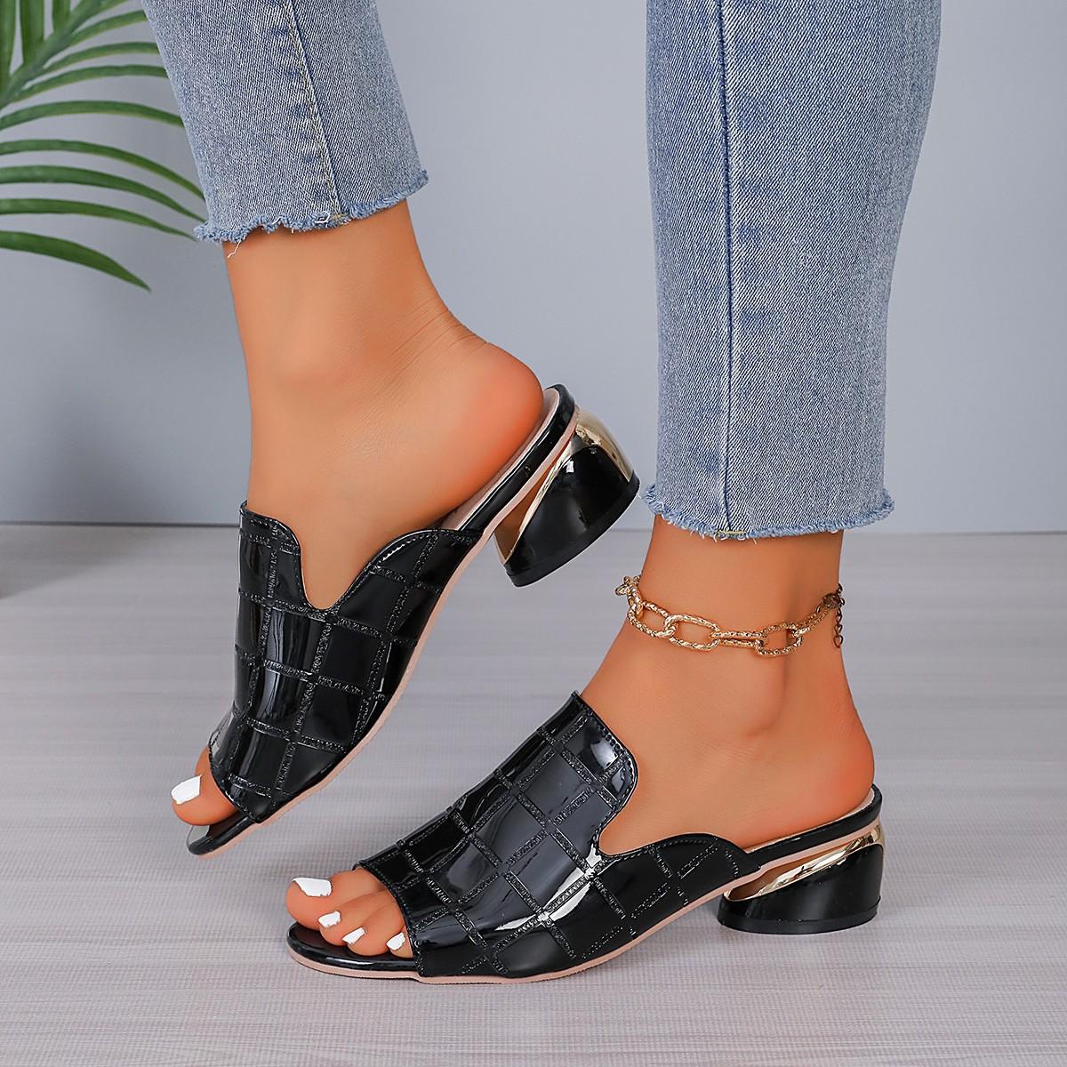 

МОДНЫЕ женские летние тапочки, повседневные белые туфли на среднем каблуке, женские шлепанцы с открытым носком, обувь большого размера 35-43 41 чёрный