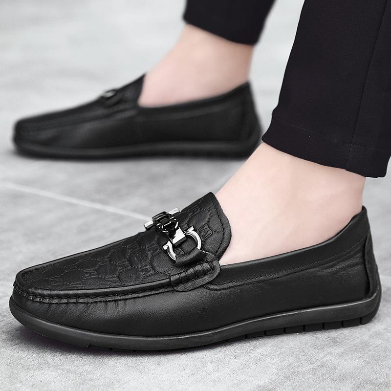 2025 New First-layer Cowhide Large-size Doudou Shoes, Black Soft-soled Dad Men's Trendy Casual Shoes, Comfortable Driving Shoes for Men