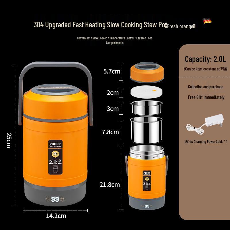 Contenitore per Riso Portatile in Acciaio Inossidabile Riscaldato USB - Grande Capacità, Pranzo Isolato per Uso Esterno e in Ufficio