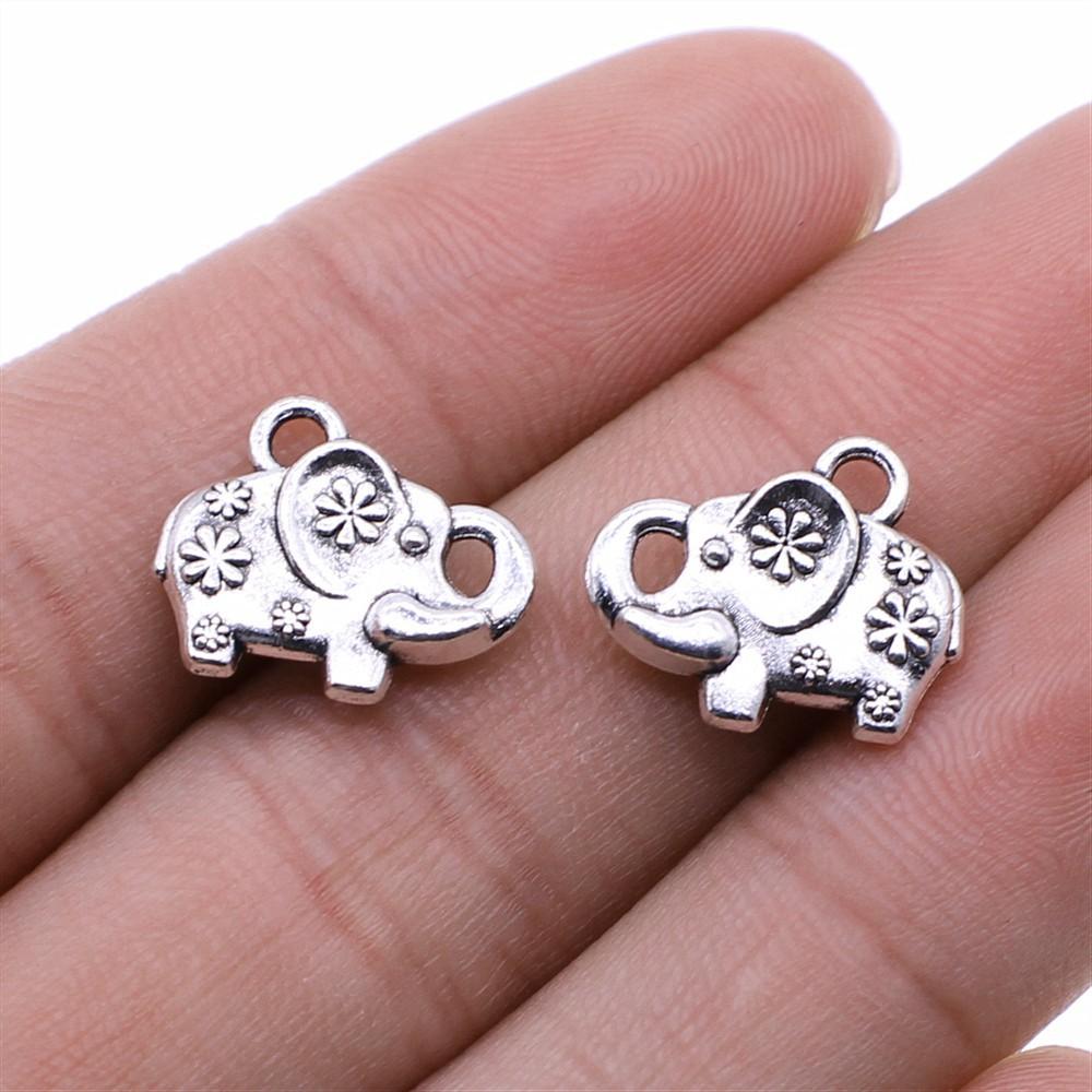 10pcs Elephant Charms For Jewelry Making Tibetan Bronze Silver Color Pendants Antique Jewelry Making DIY Handmade Craft