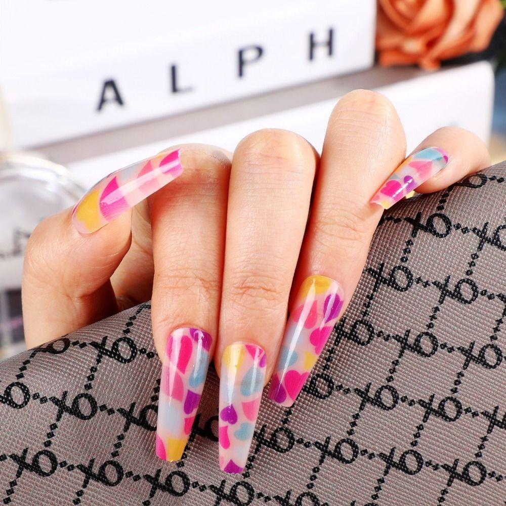 

Detachable Wearable Press on Nails DIY Ballerina Nail Long French Colorful Heart Fake Nails