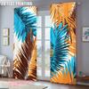 2pc    Window Drapes Tropical Leaves Durable Polyester  Without Electricity Versatile Suitable for Living Room   Outdoor Decor