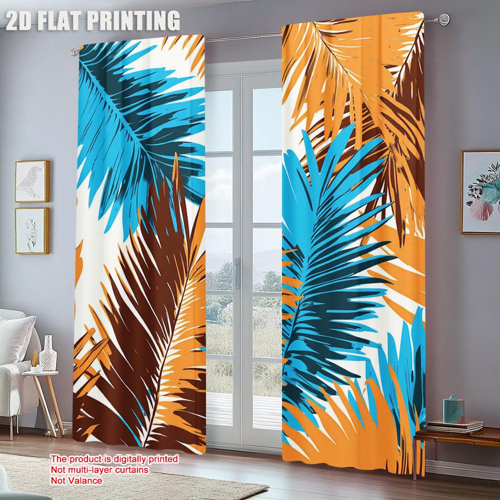 2pc    Window Drapes Tropical Leaves Durable Polyester  Without Electricity Versatile Suitable for Living Room   Outdoor Decor