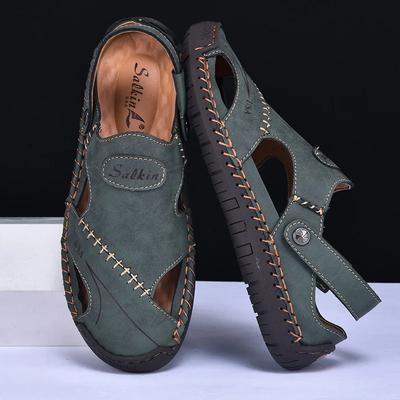 New Handmade Summer Sandals Men Breathable Leather Shoes Man Outdoor Men Sandals Antiskid Beach Sandals Hollow Shoes Footwear
