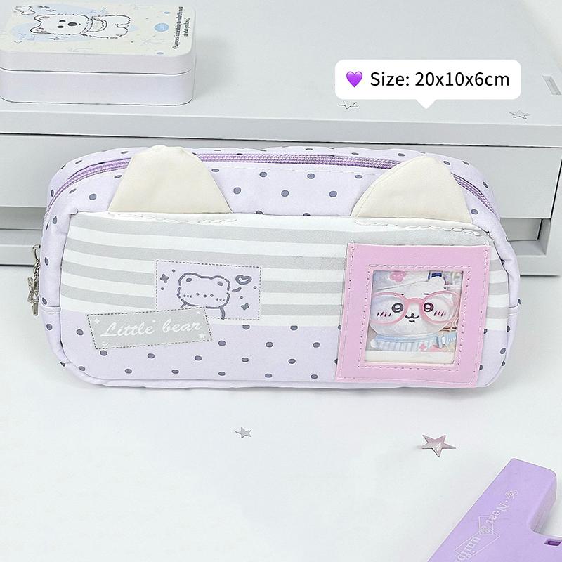 Cute Bear Ear Pencil Case With Photo Display Slot For Students School Study Office Stationery Storage