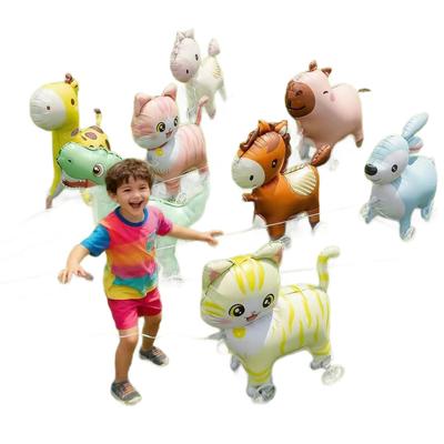 Cartoon Animal Horse Elephant Duck Wheeled Walking Stand-Up Aluminum Foil Balloons - Kids Birthday Party Gift & Decoration