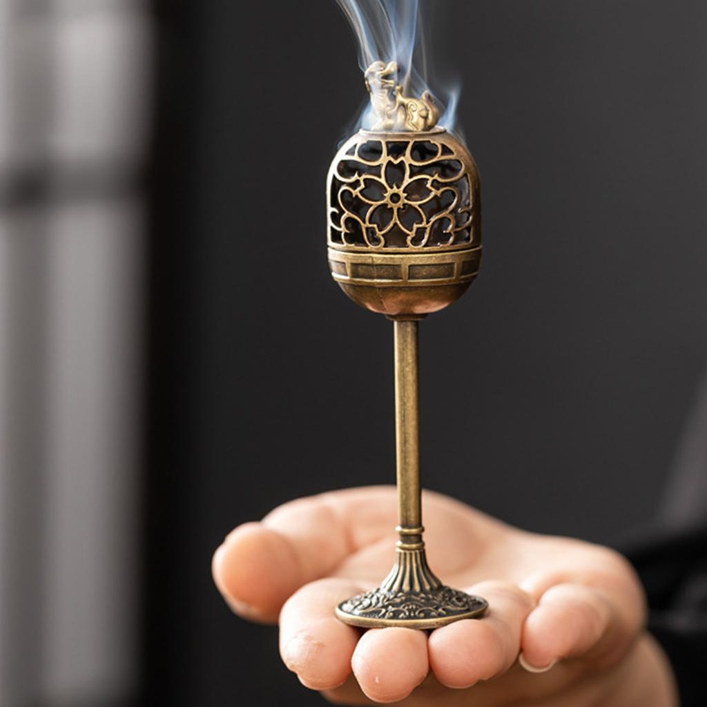1PC Fulu Hollow High Foot Aromatherapy Stove for Ramadan Festival Retro Sandalwood Incense Stove Home Office Tea Room Decoration