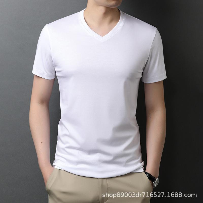 Summer New Casual Korean Style Short-Sleeved T-shirt Young Men's Thin Solid Color and V-neck Bottoming Polo Shirt Men's Clothing