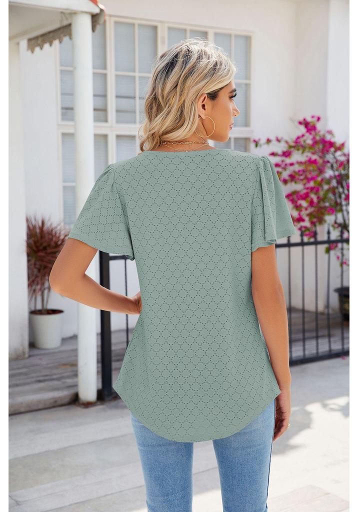 EU Cross-Border Women's Square Neck Pleated Short Sleeve Loose T-shirt 2024 Spring/Summer Collection