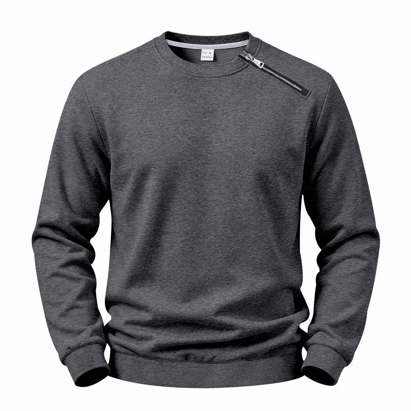 Men S Solid Color Fleece Lined Loose Casual Round Neck Sweatshirt