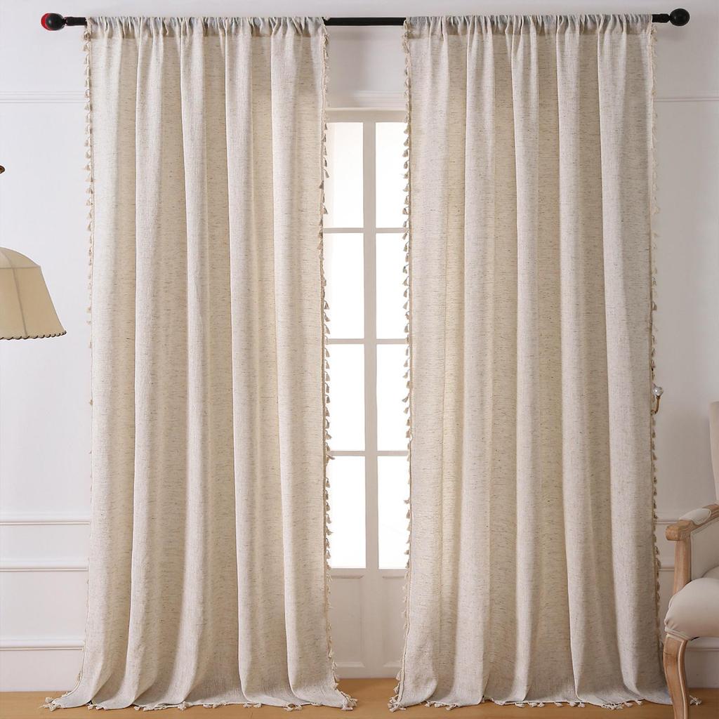 Modern Minimalist Bamboo Joint Hemp Door & Window Semi-Shading Curtain - Solid Color, High-End Feel