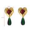 Vintage Emerald Green Teardrop Pendant Unique Drop Earrings Statement Heart-Shaped Earrings Retro  Women'S Jewelry Gift