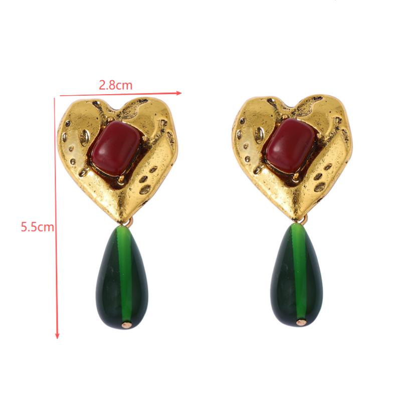 Vintage Emerald Green Teardrop Pendant Unique Drop Earrings Statement Heart-Shaped Earrings Retro Women'S Jewelry Gift