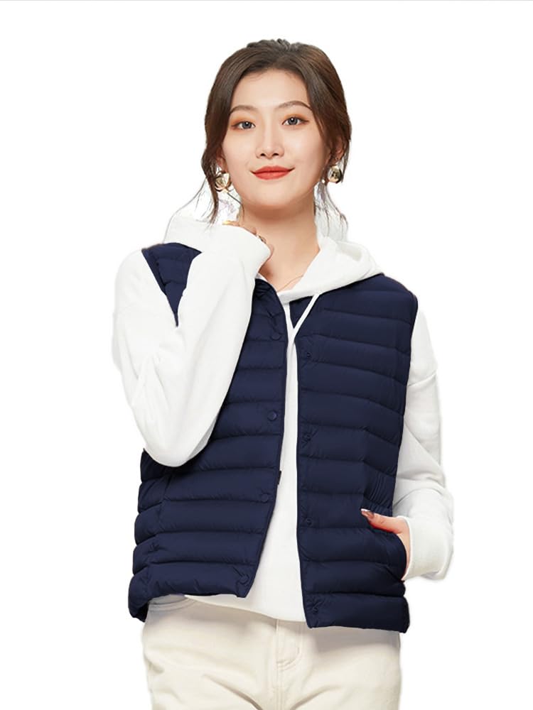 YEJUAWEN Lightweight and Down and Available In Plus Sizes for Autumn and Winter Women's V-Neck U-Neck Vest, Lightweight, Thin, Warm, Cold-Weight,