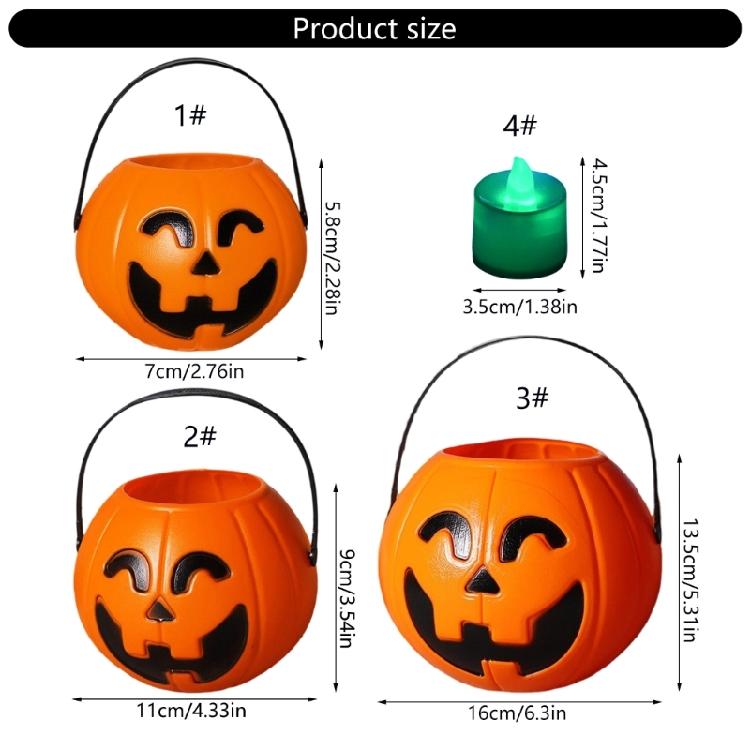 Halloween Decorative Pumpkin Light Plastic Holder Portable Storage Bucket with Handle For Indoor Outdoor Use