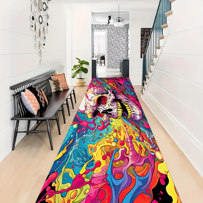 1pc Colorful Gothic Skull Non-Slip Rug, Machine Washable Floor Mat for Dining Room Kitchen Hallway Laundry Room Home Decor