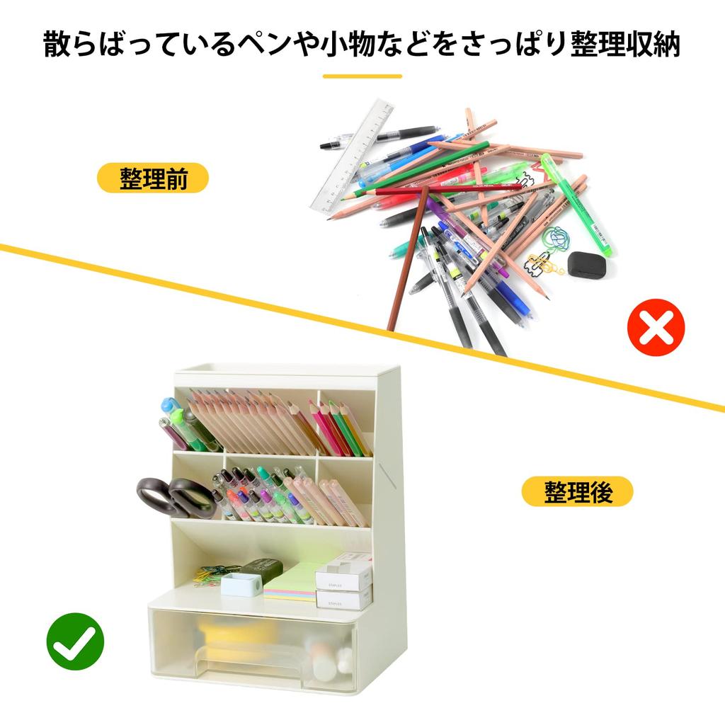 Homdolaser Desk Organizer with Pen Integrated Desktop Storage Large with Small Item Transparent No Installation Keeps Office White Holder, Design,
