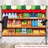 2D Kids Room Tapestry, Grocery Store Shelves with Vegetables & Drinks Decor