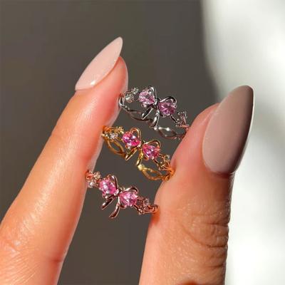 Delicate Bowknot Rings Adjustable Fashion Rings Alloy Texture Suitable for Casual Wear Dating and Special Occasions