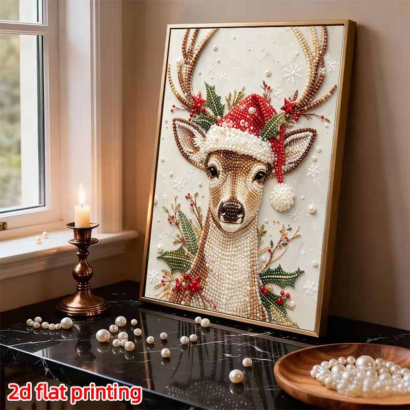 Frameless Pearl Painting Kit Festive Deer Christmas Aesthetic Wall Art DIY Sparkling Bead Canvas Room Decor Creative Craft