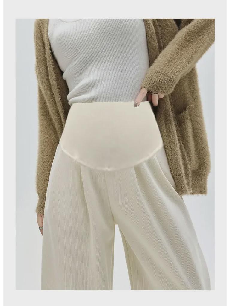 2024 Spring & Autumn Maternity Velvet Cotton Wide-Leg Pants with Belly Support