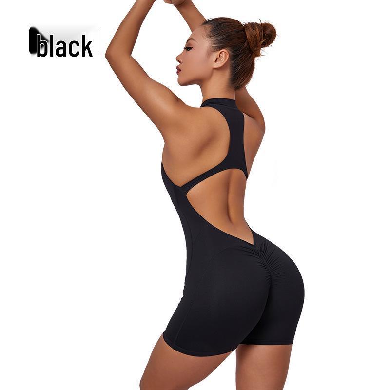 European & American Zipper Aerial Yoga Jumpsuit Bodysuit with Chest Pad & Tummy Control for Women Fitness.