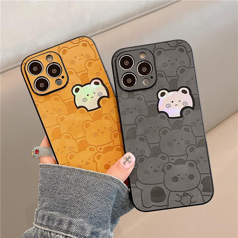Cute Laser Bear Cartoon Phone Case For Iphone 13 14 12 11 Pro Max Xs Xr X Pu Leather Shockproof Protective Back Cover