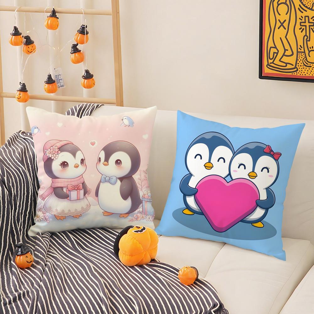 Cute Cartoon Penguin life Pillow Case Pattern Printed Pillowcase for Living Room Sofa Cushion Cover & Bedroom Decor