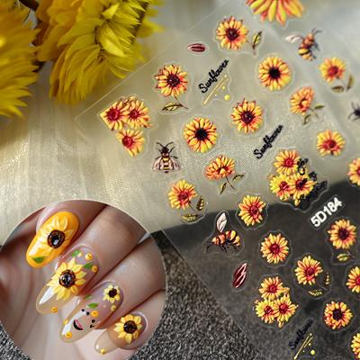Sunflower Relief Nail Art Sticker 5D Three-Dimensional Relief Retro Sweet And Cool Sunflower Nail Decoration Sticker