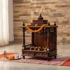 Wooden Pooja Temple With Bells Mandir Desk Storage -Religion Temple-Pooja Stand Mandir With Desk Wall Temple-Pooja Cabinet with Brass Bells