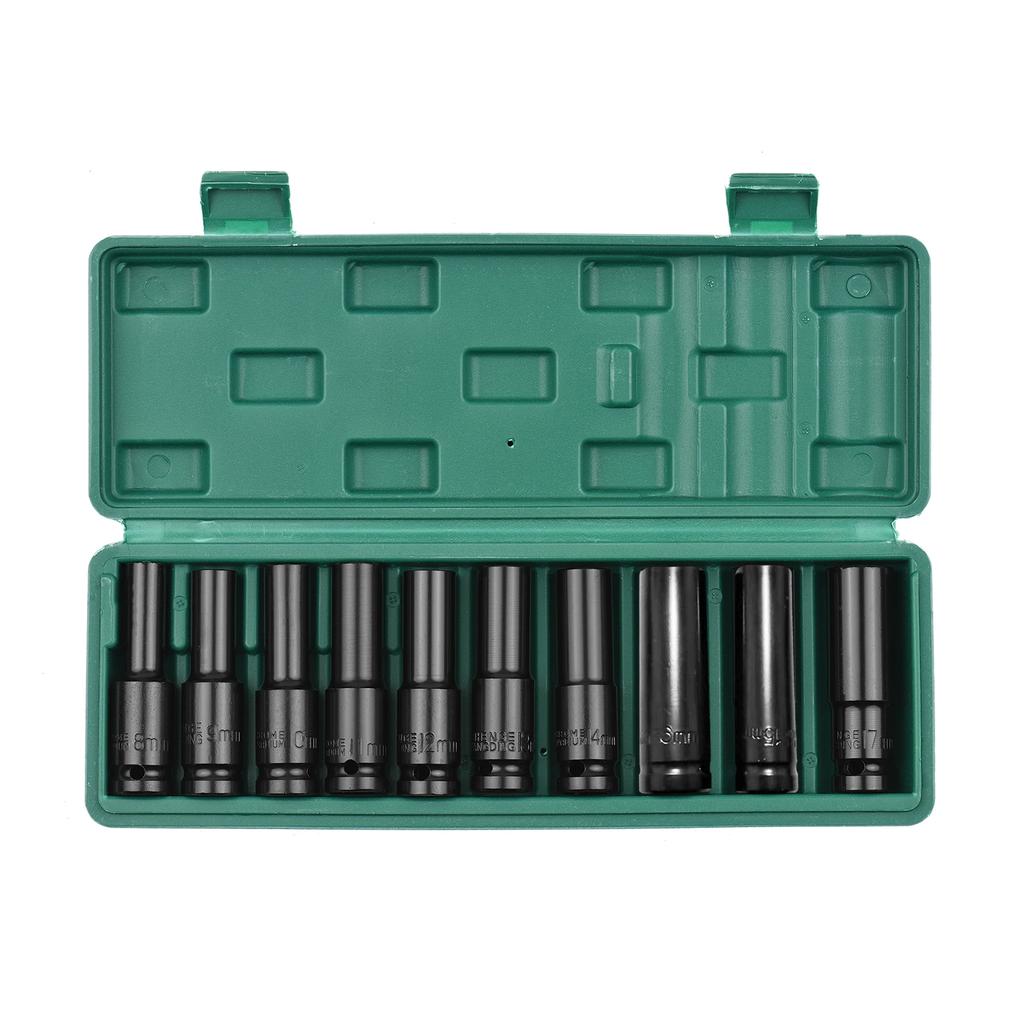 10 Pcs Set (8-17mm/10-24mm) L-shaped Extension Sleeve Hexagon Sleeve Socket Pneumatic Sleeve Automobile Repair Wrench Tools Box