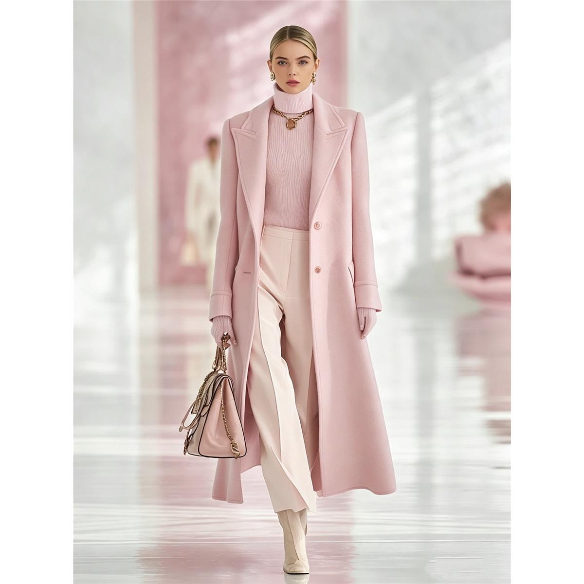 Women Notched Lapel Wool Blend Long