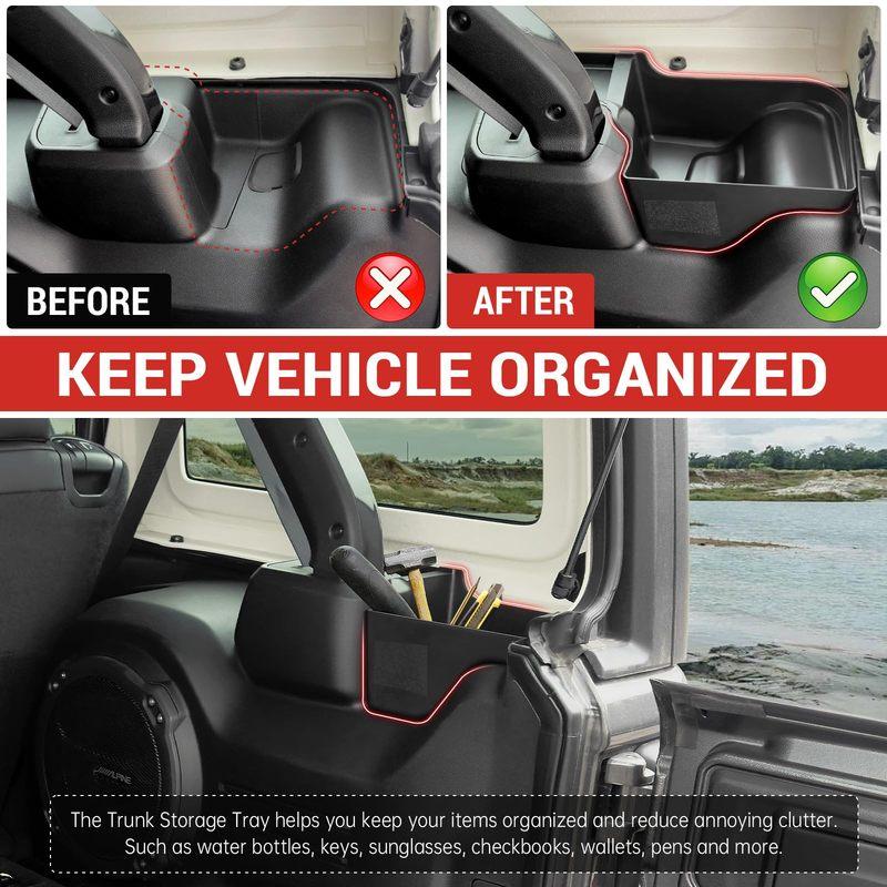 Trunk Side Storage Bin Fit for 18-24 Jeep Wrangler JL JLU 4XE Cargo Organizer Tray Wheel Well Storage Box 4 Door Accessories