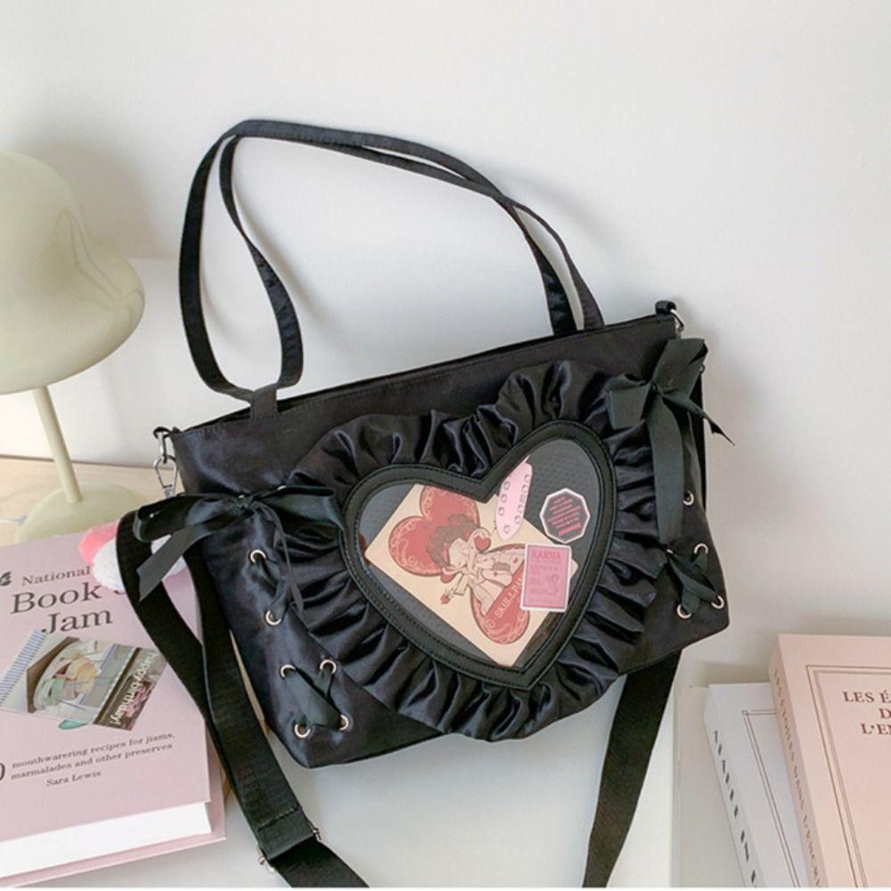 Lace-up PVC Transparent Shoulder Bag PU Bow Handbag Casual Heart Itabag  Fans Supplies
